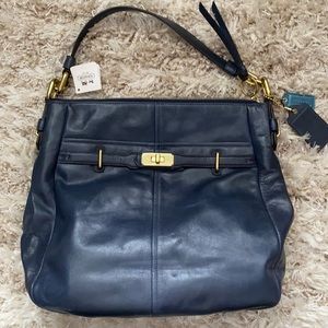 NWT leather coach hobo shoulder bag in navy gold